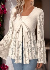 Beige tops,Plain Color tops,ROTITA Peplum Beige V Neck Long Sleeve Cardigan