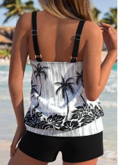 ROTITA Tummy Coverage Black Tropical Plants Print Tankini Top-No Bottom
