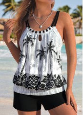 ROTITA Tummy Coverage Black Tropical Plants Print Tankini Top-No Bottom