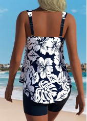 Navy swimwear,Plants swimwear,ROTITA Tummy Coverage Navy Tropical Plants Print Tankini Set