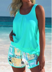 ROTITA Tummy Coverage Mint Green Geometric Print Tankini Set