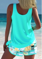Mint Green swimwear,Geometric swimwear,ROTITA Tummy Coverage Mint Green Geometric Print Tankini Set