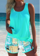Mint Green swimwear,Geometric swimwear,ROTITA Tummy Coverage Mint Green Geometric Print Tankini Set