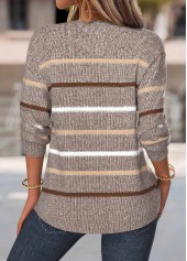 Gray Brown tops,Striped tops,Geometric tops,ROTITA Tummy Coverage Multi Stripe Print Gray Brown Sweatshirt