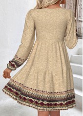 Light Camel dresses,Tribal dresses,Everyday dresses,Casual dresses,ROTITA Tummy Coverage Tribal Print Light Camel Round Neck Dress