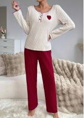 Wine Red loungewear,Heart loungewear,Heart Print Wine Red Lounge Top and Pants