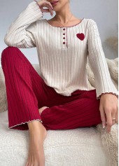 Wine Red loungewear,Heart loungewear,Heart Print Wine Red Lounge Top and Pants