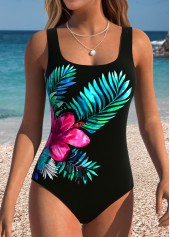Rotita Badeanzug mit Bauchkontrolle schwarz mit Blumenmuster