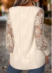 Beige tops,Plain Color tops,ROTITA Tummy Coverage Beige V Neck Long Sleeve T Shirt