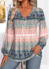 ROTITA Tummy Coverage Tribal Print Multi Color V Neck Blouse