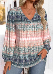 Multi Color tops,Tribal tops,ROTITA Tummy Coverage Tribal Print Multi Color V Neck Blouse