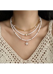ensemble collier et pendentif en alliage blanc avec étoile de mer et coquillage