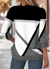 Multi Color tops,Geometric tops,ROTITA Tummy Coverage Geometric Print Multi Color Round Neck Sweatshirt