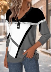 Multi Color tops,Geometric tops,ROTITA Tummy Coverage Geometric Print Multi Color Round Neck Sweatshirt