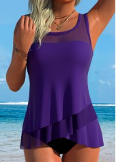 Purple swimwear,Plain Color swimwear,ROTITA Tummy Coverage Purple Mid Waisted Tankini Set