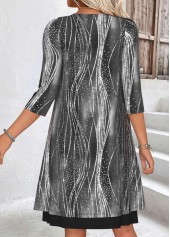 Black dresses,Geometric dresses,Everyday dresses,Casual dresses,ROTITA Tummy Coverage Geometric Print Black Dress and Cardigan