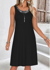 Black dresses,Geometric dresses,Everyday dresses,Casual dresses,ROTITA Tummy Coverage Geometric Print Black Dress and Cardigan