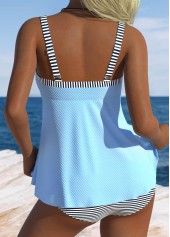 Light Blue swimwear,Striped swimwear,Geometric swimwear,ROTITA Tummy Coverage Light Blue Striped Mid Waisted Tankini Set