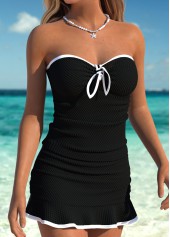 Black swimwear,Contrast Color swimwear,ROTITA Tummy Coverage Black Mid Waisted Tankini Set