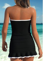 Black swimwear,Contrast Color swimwear,ROTITA Tummy Coverage Black Mid Waisted Tankini Set