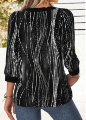 Black tops,Ombre tops,ROTITA Tummy Coverage Ombre Black Round Neck 3/4 Sleeve Blouse