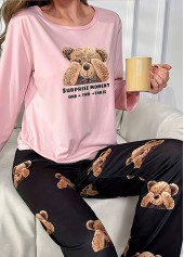 Animal Print Pink Round Neck Lounge Top and Pants