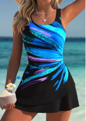 ROTITA Tummy Coverage Black Dazzle Colorful Print One Piece Swimdress
