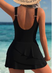 Black swimwear,Dazzle Colorful swimwear,ROTITA Tummy Coverage Black Dazzle Colorful Print One Piece Swimdress