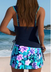 Navy swimwear,Plants swimwear,ROTITA Tummy Coverage Navy Tropical Plants Print Tankini Set