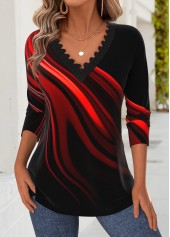ROTITA Tummy Coverage Ombre Black V Neck T Shirt