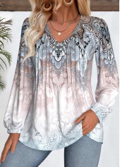 Multi Color tops,Tribal tops,ROTITA Tummy Coverage Tribal Print Multi Color V Neck Blouse