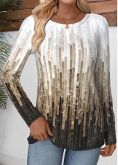ROTITA Tummy Coverage Geometric Print Multi Color T Shirt