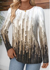 Multi Color tops,Geometric tops,ROTITA Tummy Coverage Geometric Print Multi Color T Shirt