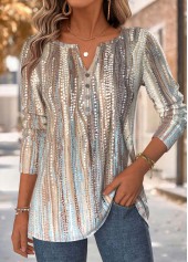 ROTITA Tummy Coverage Ombre Multi Color Split Neck T Shirt