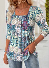 Multi Color tops,Tribal tops,ROTITA Tummy Coverage Tribal Print Multi Color T Shirt