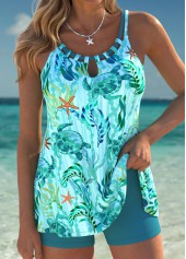 Cyan swimwear,Animal Print swimwear,ROTITA Tummy Coverage Cyan Marine Life Print Tankini Set