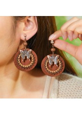 Dark Coffee jewelry,Plain Color jewelry,Butterfly Dark Coffee Alloy Detail Earrings