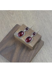 Deep Red jewelry,Geometric jewelry,Deep Red Baroque Oval Alloy Earrings