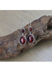Deep Red jewelry,Geometric jewelry,Deep Red Baroque Oval Alloy Earrings