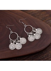 Silver jewelry,Tribal jewelry,Silver Alloy Coin Tassel Round Earrings