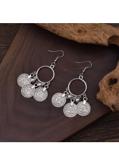 Silver jewelry,Tribal jewelry,Silver Alloy Coin Tassel Round Earrings