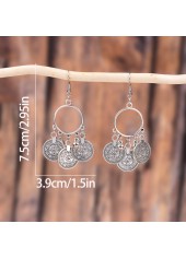 Silver jewelry,Tribal jewelry,Silver Alloy Coin Tassel Round Earrings