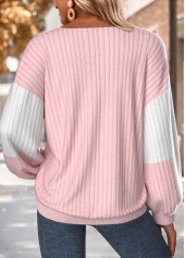 Light Pink tops,Contrast Color tops,ROTITA Tummy Coverage Light Pink Round Neck Long Sleeve Sweatshirt
