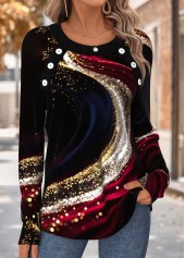 ROTITA Tummy Coverage Ombre Multi Color Round Neck T Shirt
