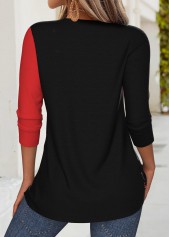 Wine Red tops,Black tops,Geometric tops,ROTITA Tummy Coverage Geometric Print Wine Red T Shirt