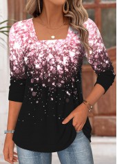 ROTITA Tummy Coverage Ombre Light Pink Square Neck T Shirt
