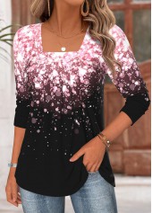 Light Pink tops,Ombre tops,ROTITA Tummy Coverage Ombre Light Pink Square Neck T Shirt