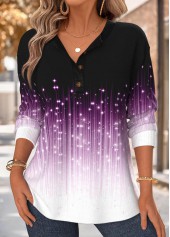 ROTITA Tummy Coverage Ombre Violet Split Neck Long Sleeve Sweatshirt