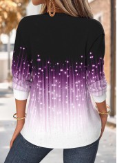 Violet tops,Ombre tops,ROTITA Tummy Coverage Ombre Violet Split Neck Long Sleeve Sweatshirt