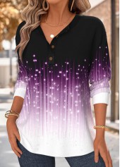 Violet tops,Ombre tops,ROTITA Tummy Coverage Ombre Violet Split Neck Long Sleeve Sweatshirt